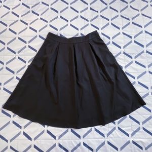 Black Pleated A-Line Midi Length Skirt